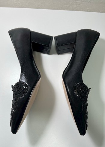 Marjin 39 Numara Siyah Yılan Desenli Payetli Topuklu Ayakkabı - Görsel 2