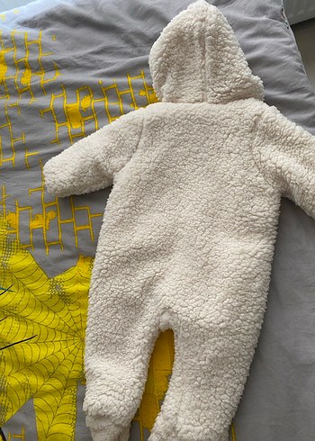 Kız Bebek Beyaz Kürklü Kapüşonlu Tulumu - Görsel 2