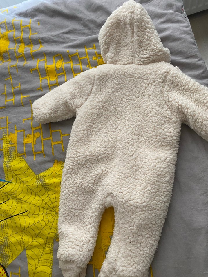 Kız Bebek Beyaz Kürklü Kapüşonlu Tulumu - Görsel 2