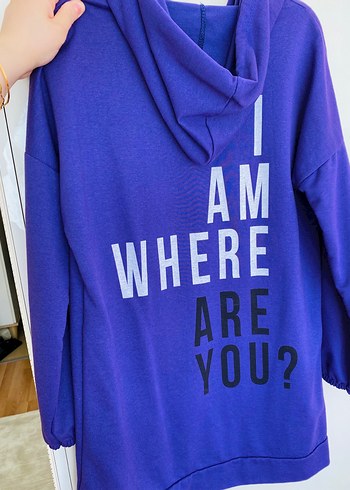 Mor Kapüşonlu Salaş Sweatshirt - Görsel 2