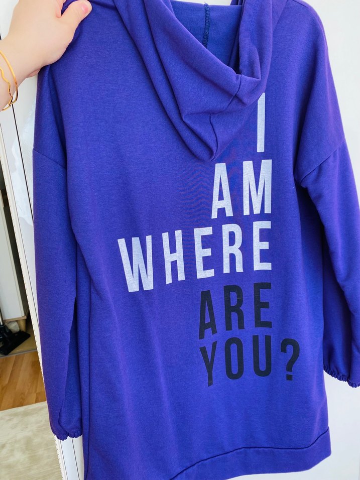 Mor Kapüşonlu Salaş Sweatshirt - Görsel 2