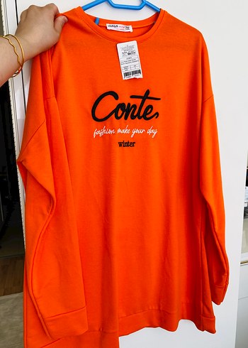 Turuncu Baskılı Kadın Sweatshirt - Görsel 3