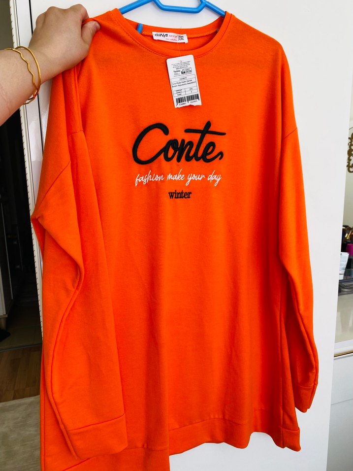 Turuncu Baskılı Kadın Sweatshirt - Görsel 3