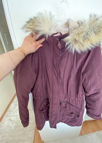 Sokak Stili Bordo Kürklü Kadın Mont - Görsel 3