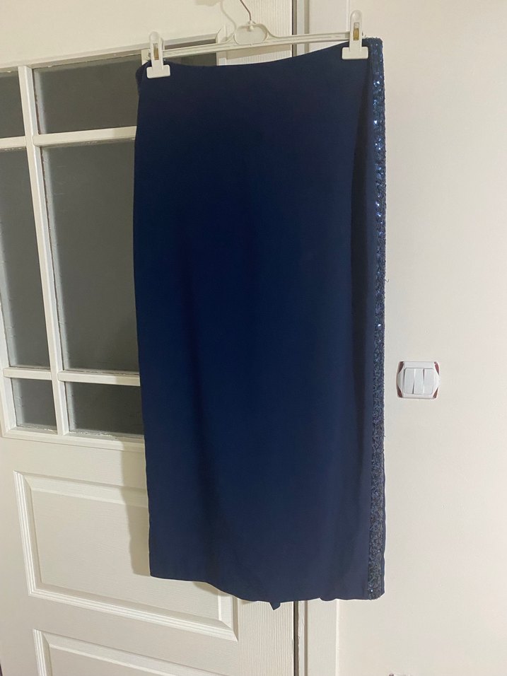 Drapeli Lacivert Uzun Kadın Etek - Görsel 2