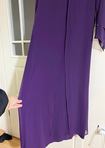 İşlemeli Mor Uzun Kollu Kadın Elbise - Görsel 4