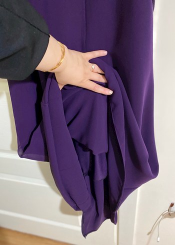 İşlemeli Mor Uzun Kollu Kadın Elbise - Görsel 3