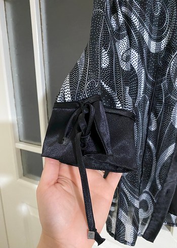 Düğmeli Gri Desenli Uzun  Ceketi - Görsel 3