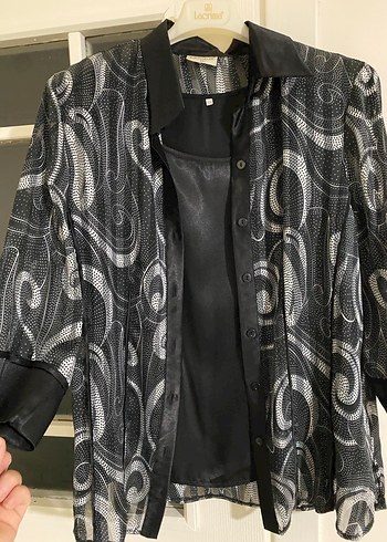 Düğmeli Gri Desenli Uzun  Ceketi - Görsel 2