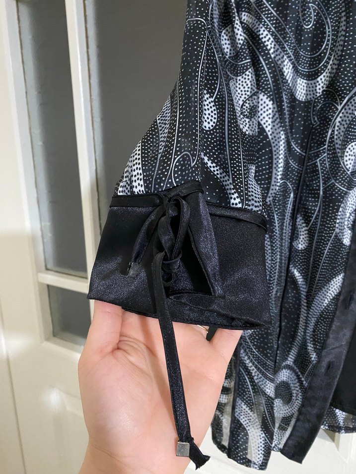 Düğmeli Gri Desenli Uzun  Ceketi - Görsel 3