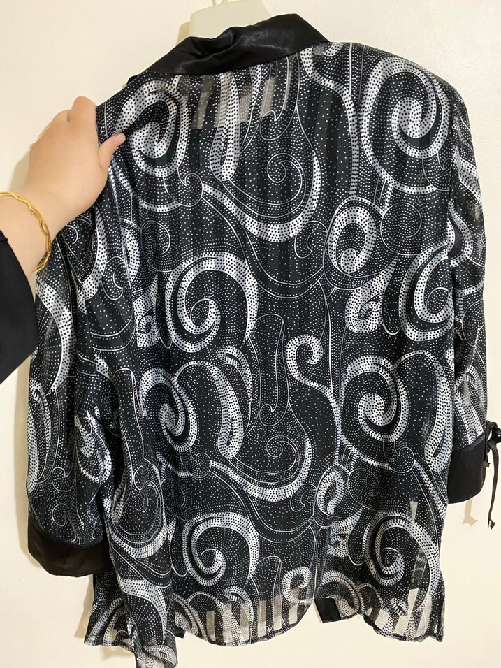 Düğmeli Gri Desenli Uzun  Ceketi - Görsel 5