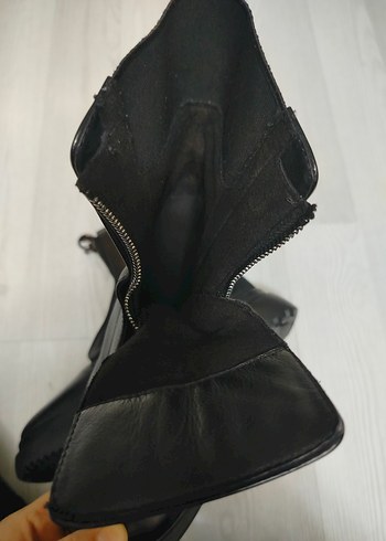 Siyah Deri Goth Stiletto Topuklu Bot - Görsel 4