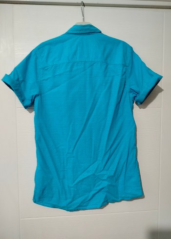 Mavi Düğmeli Kısa Kollu Erkek Gömlek - Görsel 4