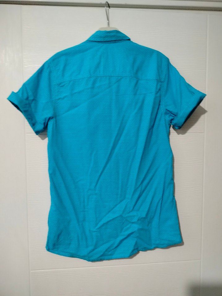 Mavi Düğmeli Kısa Kollu Erkek Gömlek - Görsel 4