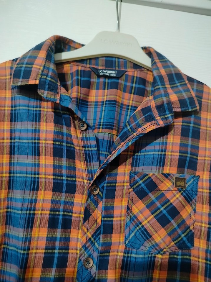 Renkli Ekoseli Düğmeli Uzun Kollu Erkek çocuk Gömlek - Görsel 2