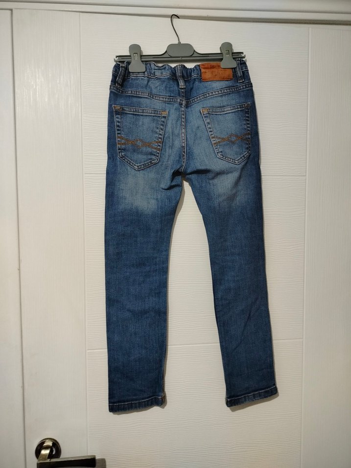 Erkek Çocuk Bağlama Desenli Mavi Denim Pantolon - Görsel 4