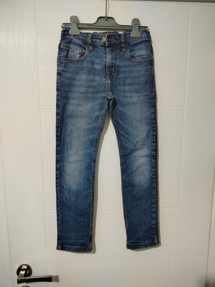 Erkek Çocuk Bağlama Desenli Mavi Denim Pantolon - Görsel 5