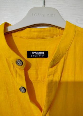 Sarı Kısa Kollu Erkek Keten Gömlek - Görsel 4