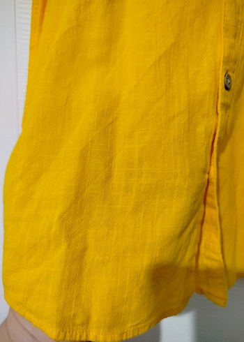 Sarı Kısa Kollu Erkek Keten Gömlek - Görsel 3