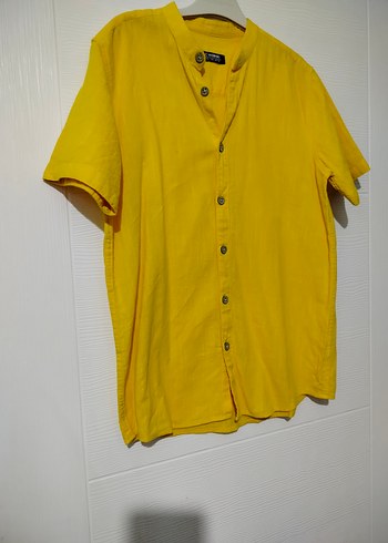 Sarı Kısa Kollu Erkek Keten Gömlek - Görsel 5