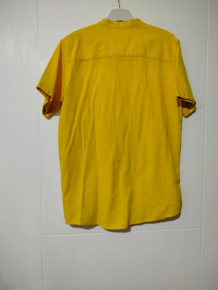 Sarı Kısa Kollu Erkek Keten Gömlek - Görsel 2