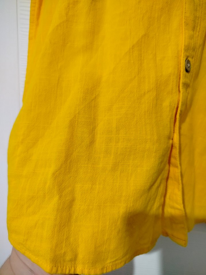 Sarı Kısa Kollu Erkek Keten Gömlek - Görsel 3