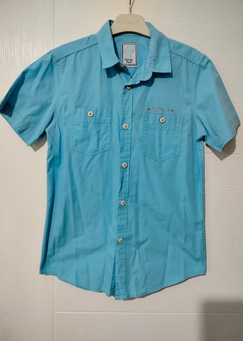 Erkek Çocuk Kısa Kollu Mavi Denim Gömlek - Görsel 3