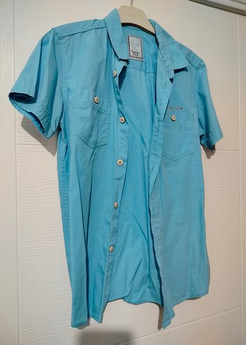 Erkek Çocuk Kısa Kollu Mavi Denim Gömlek - Görsel 5