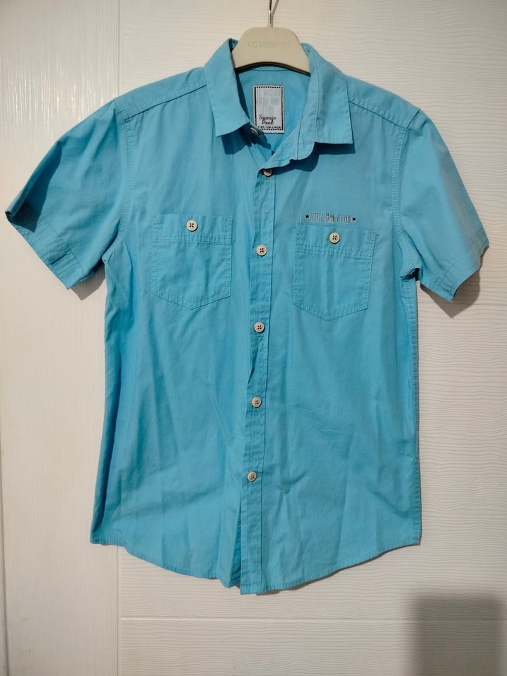 Erkek Çocuk Kısa Kollu Mavi Denim Gömlek - Görsel 3