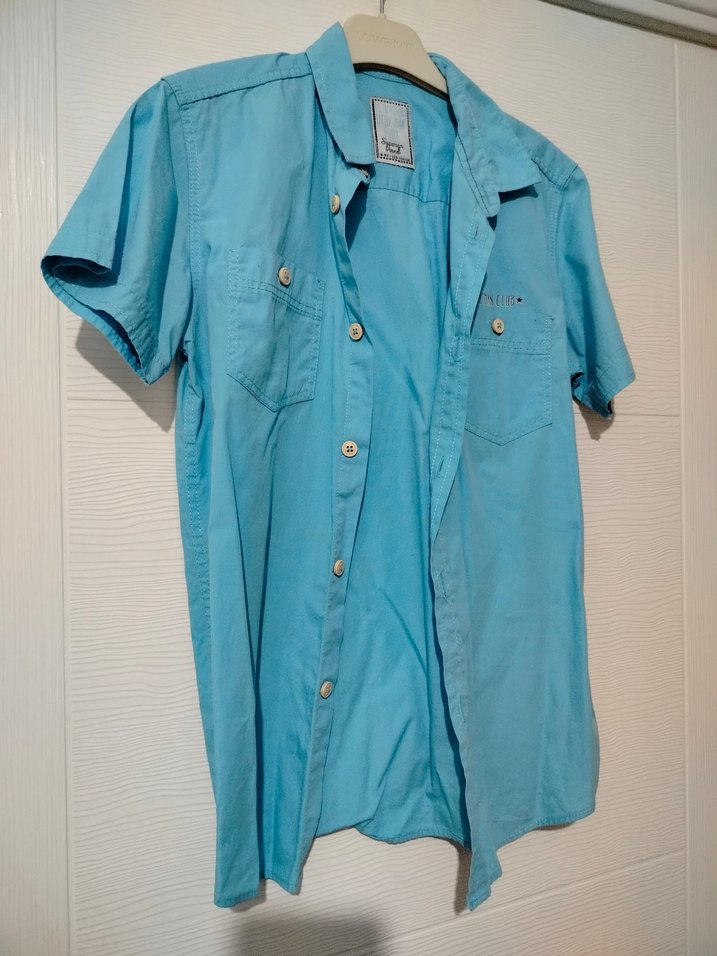 Erkek Çocuk Kısa Kollu Mavi Denim Gömlek - Görsel 5