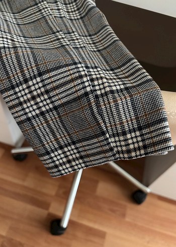 Gri Regular Fit Ekose Kumaş Kadın Pantolon - Görsel 4