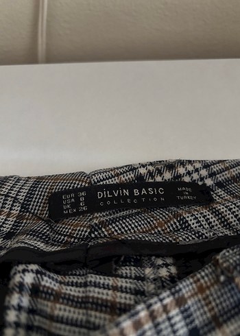 Gri Regular Fit Ekose Kumaş Kadın Pantolon - Görsel 3