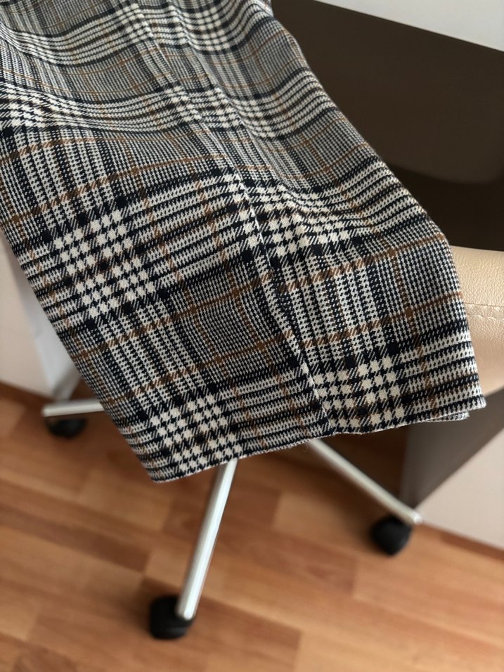 Gri Regular Fit Ekose Kumaş Kadın Pantolon - Görsel 4