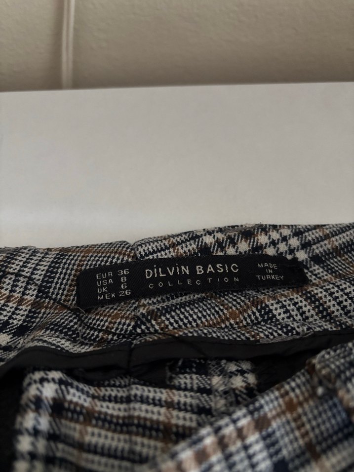 Gri Regular Fit Ekose Kumaş Kadın Pantolon - Görsel 3