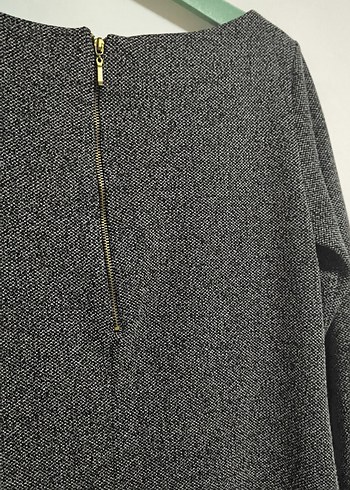 Uzun Kesim Gri Siyah Salaş Triko Elbise - Görsel 4