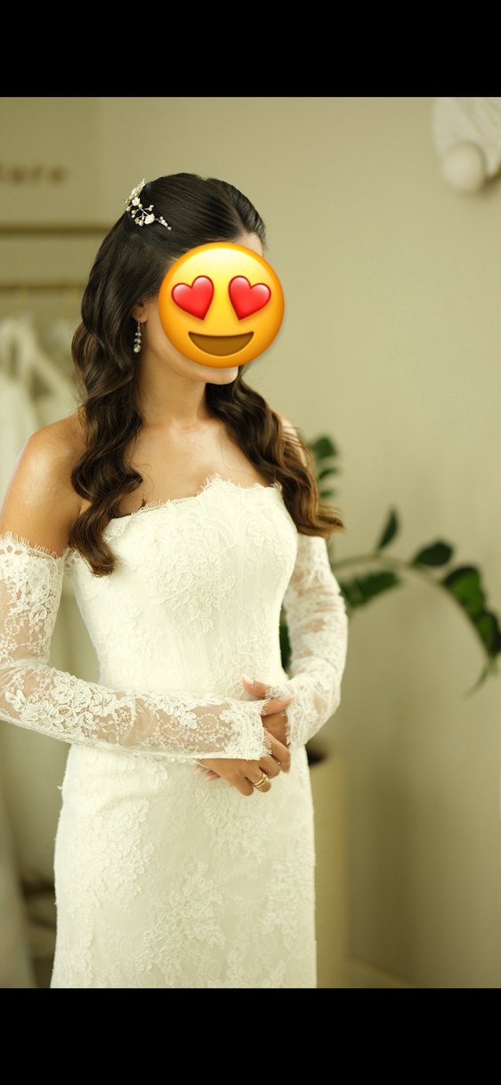 Uzun Kollu Straplez Beyaz Denizkızı Gelinlik - Görsel 2