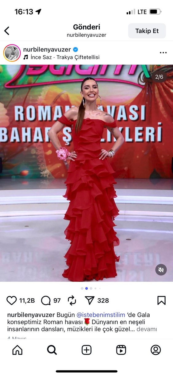 Kırmızı Straplez Uzun Kat Katlı Elbise - Görsel 4