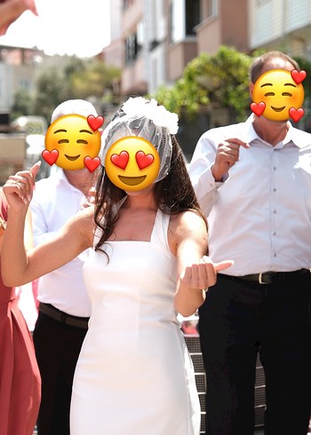 Beyaz Midi Sade Nişan Elbisesi - Görsel 3