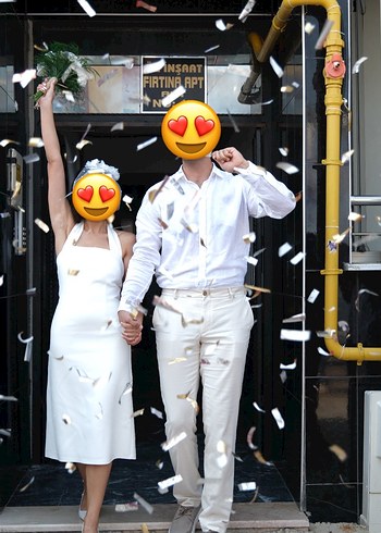 Beyaz Midi Sade Nişan Elbisesi - Görsel 5