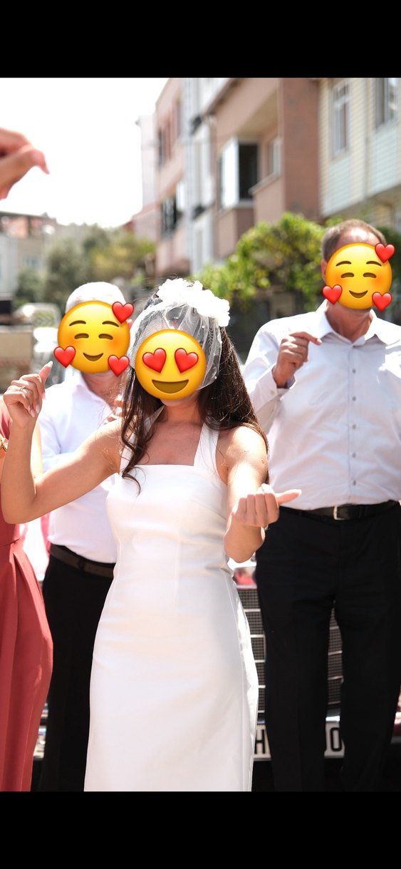 Beyaz Midi Sade Nişan Elbisesi - Görsel 3