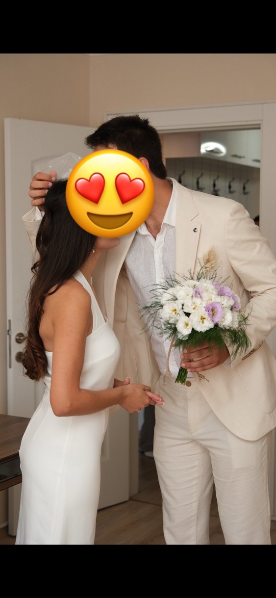 Beyaz Midi Sade Nişan Elbisesi - Görsel 2