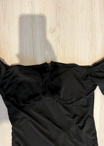 Siyah Drapeli Uzun Kollu V Yaka Elbise - Görsel 2