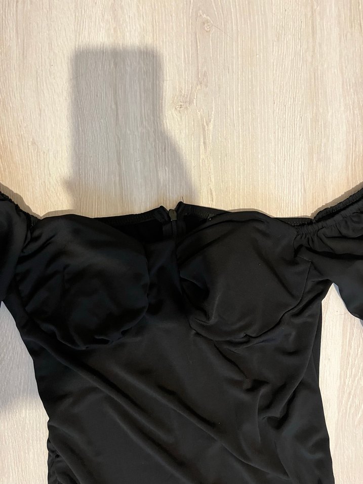 Siyah Drapeli Uzun Kollu V Yaka Elbise - Görsel 2