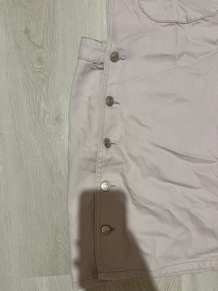 Düğmeli Bej Kısa Kadın Salopet Elbise - Görsel 3