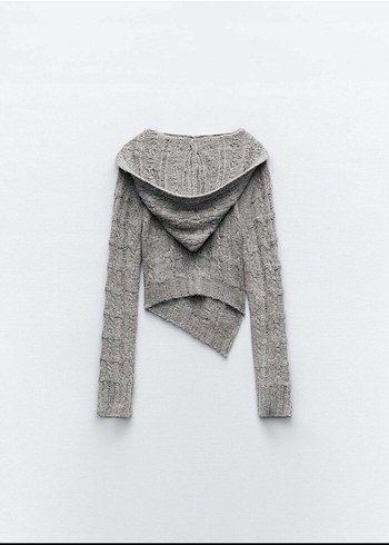 Zara V Yaka Gri Örgü Kadın Kazak - Görsel 3