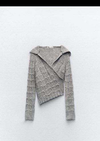 Zara V Yaka Gri Örgü Kadın Kazak - Görsel 2