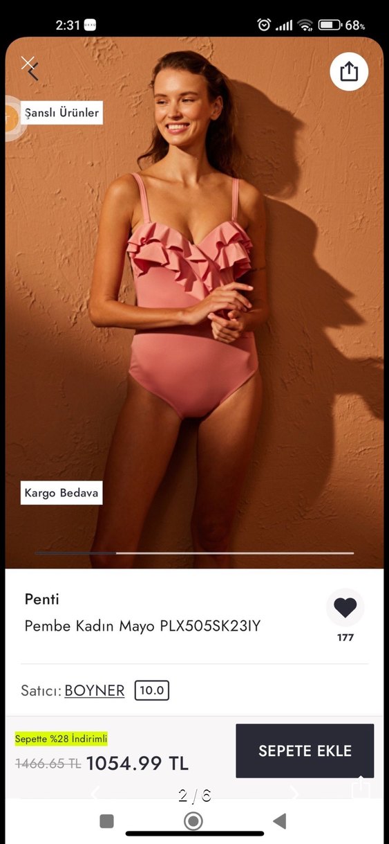 Fırfırlı Pembe Askılı Kadın Mayo - Görsel 2