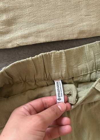 Stradivarius Haki Kadın Keten Pantolon - Görsel 6