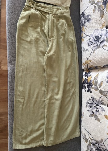 Stradivarius Haki Kadın Keten Pantolon - Görsel 3