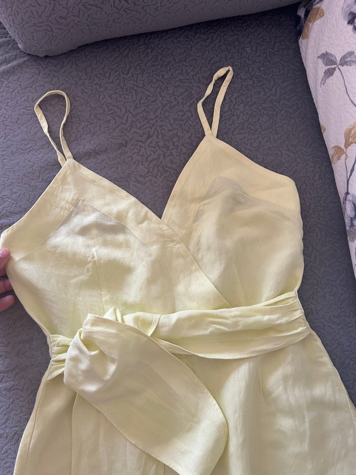 Zara Yağ Yeşili İnce Askılı Tulum - Görsel 4